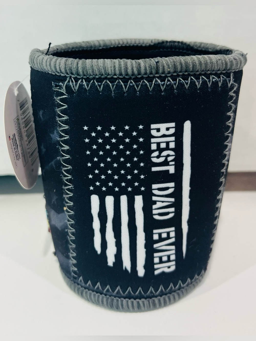 Best Dad Ever Black Neoprene 12 Oz Can Cooler American Flag USA Fathers Day gift